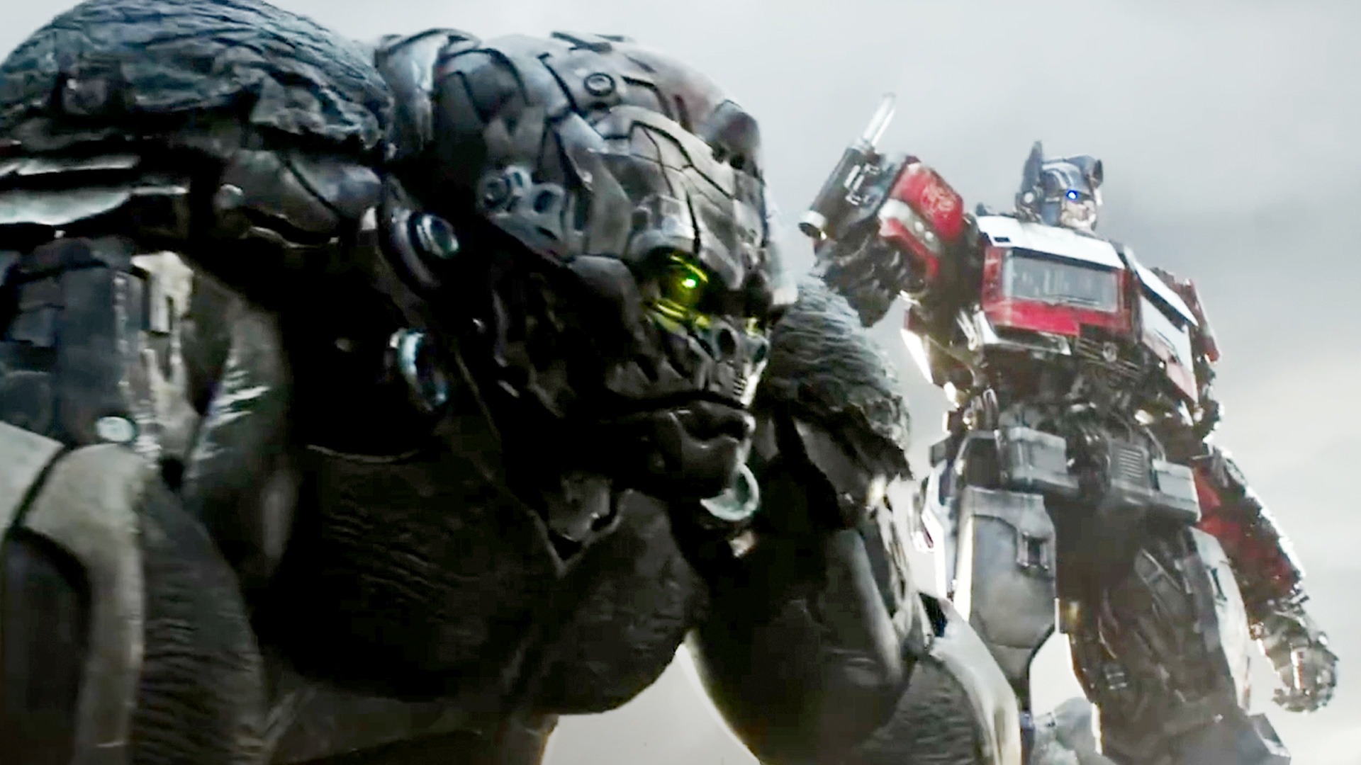 Optimus Primal (left), one of the main protagonists of the Beast Wars animated series, standing next to his ancestor Optimus Prime (right) | Agents of Fandom