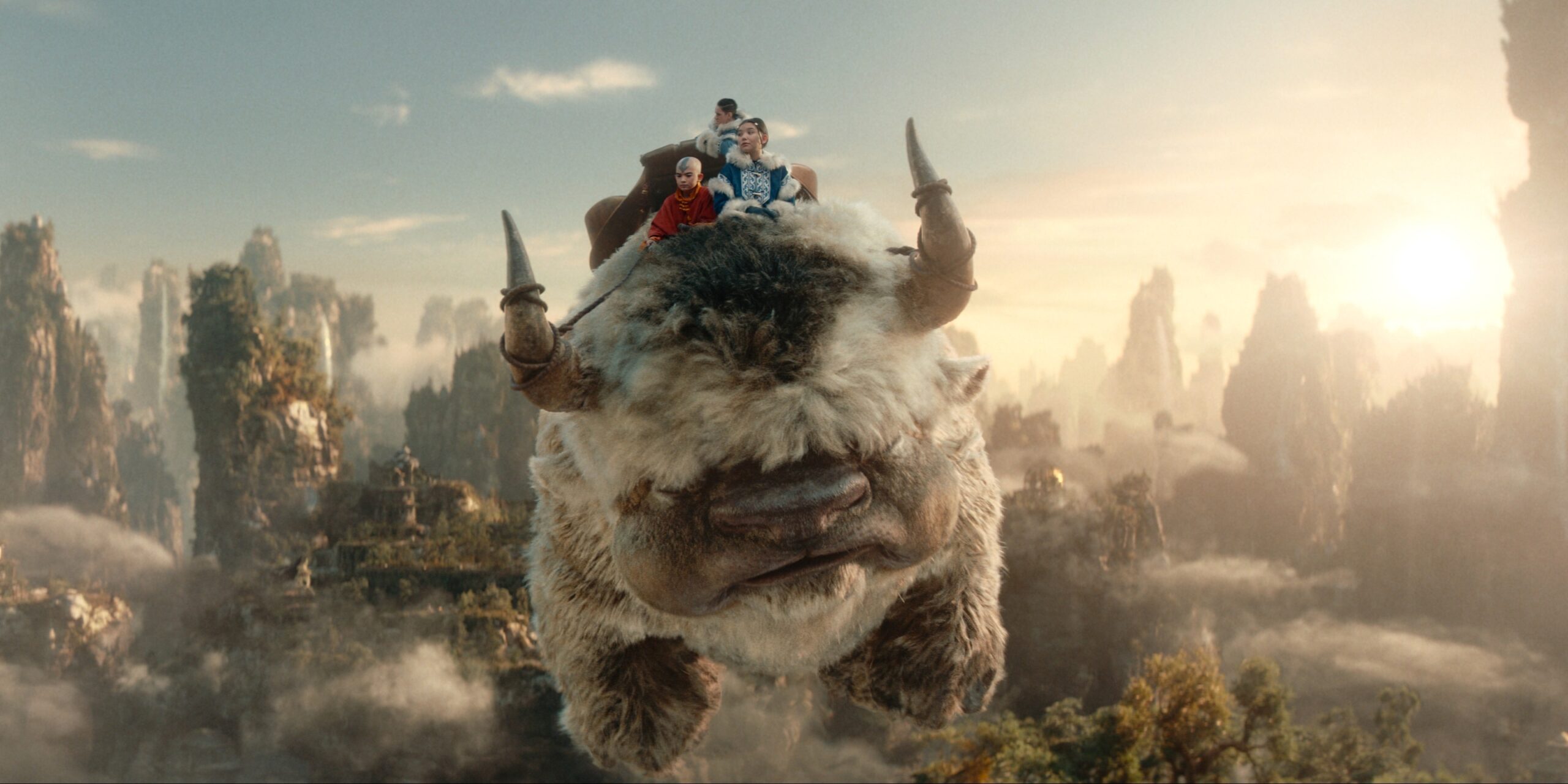 Aang, Sooka, and Katara riding Appa in Avatar: The Last Airbender | Agents of Fandom