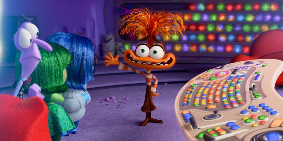 Riley's emotions meeting Anxiety at the emotion panel in Inside Out 2 | Agents of Fandom
