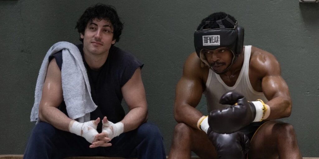 Sylvester Stallone (Anthony Ippolito) training how to box with Carl Weathers (Stephan James) in I Play Rocky | Agents of Fandom